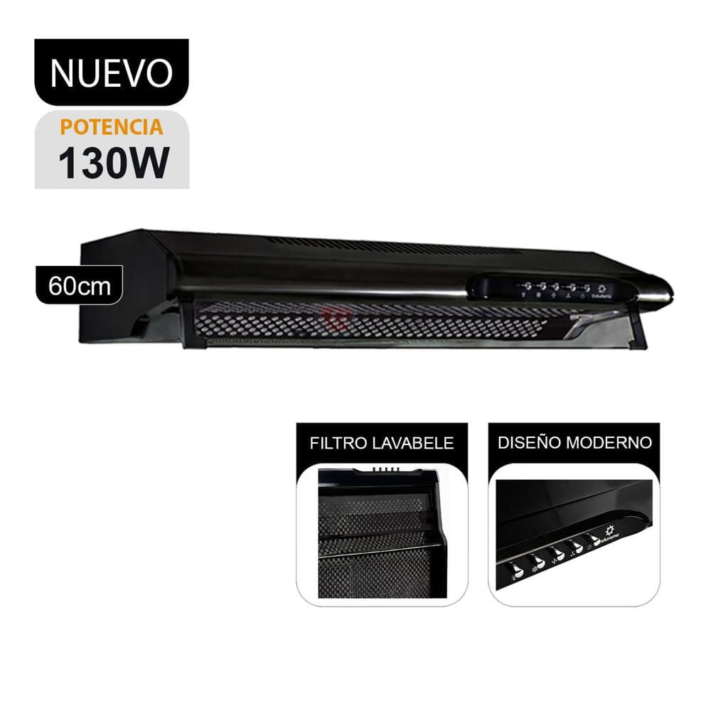 Campana Extractora de 60 cm 3 Vel Indurama CEI-602NE Negro