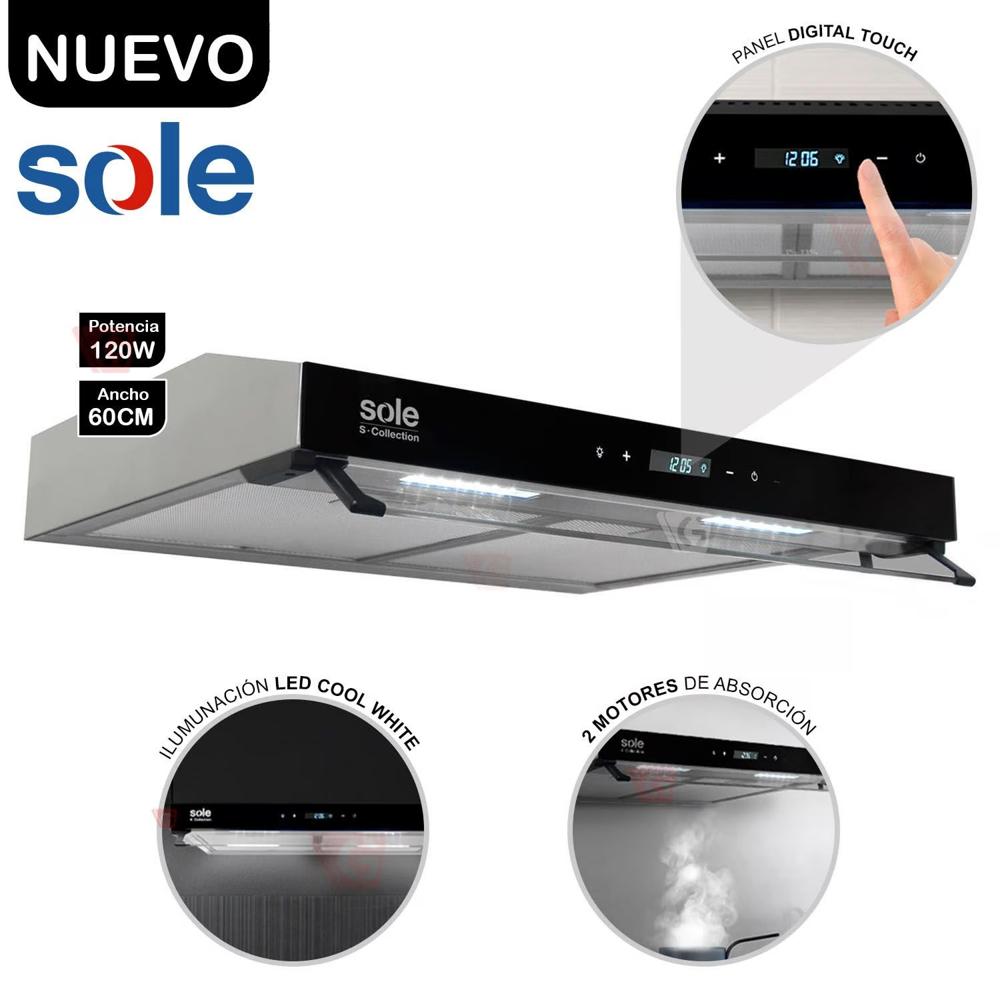 Campana Extratora S-Collection Slim 60 cm Sole TURE93CO Negro