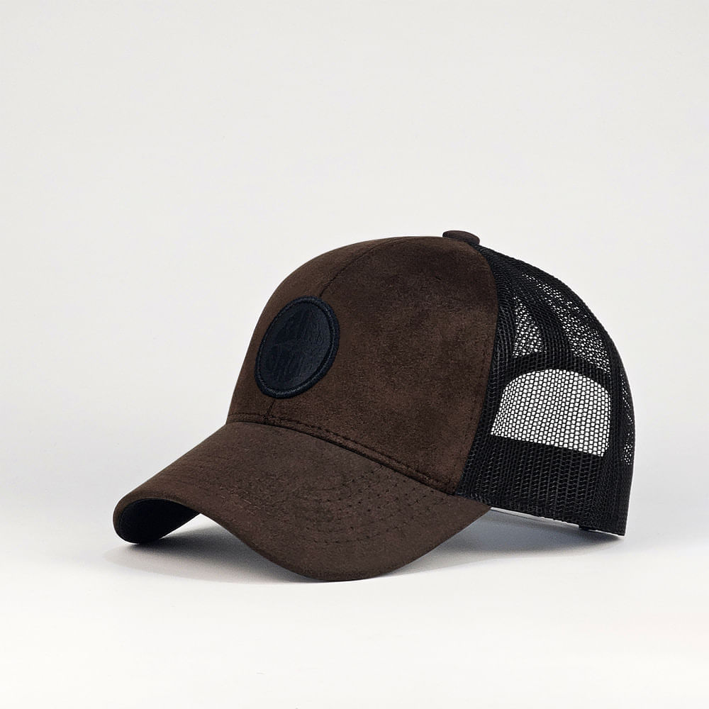 Gorra Bird Jack Terciopelo Chocolate y Malla Con Bordado Negro