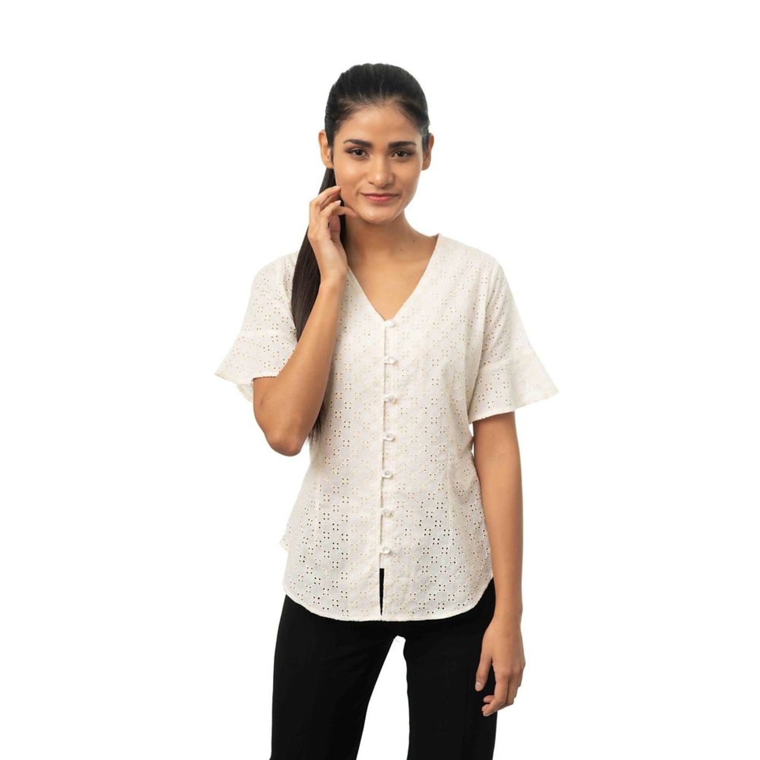 Blusa broderie Barda Bianca Con detalle en las mangas | Oechsle.pe - Oechsle