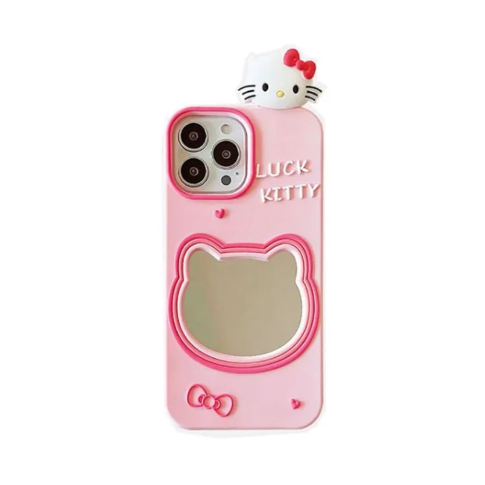 Case Silicona con Espejo Lucky Kitty Animado para iPhone