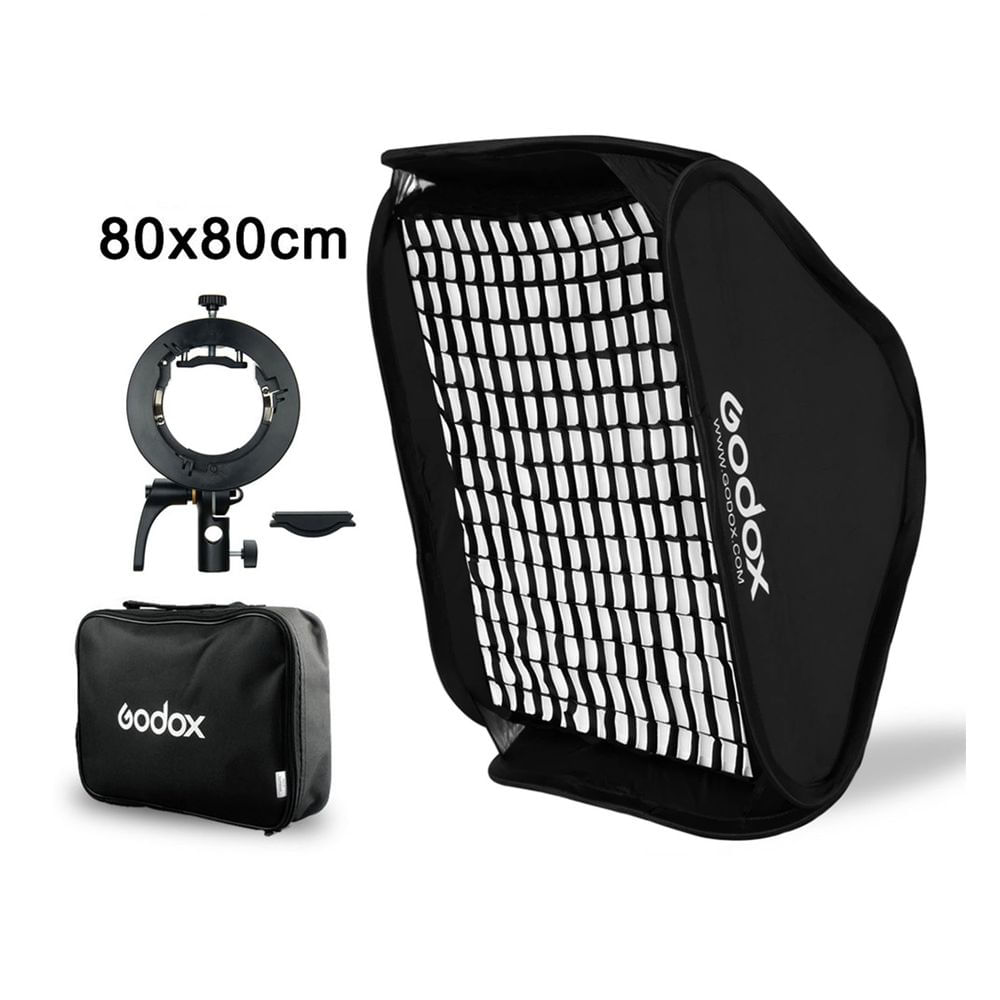 Softbox Godox 80x80cm + Estuche + Grilla + Bracket S2 Montura Bowens