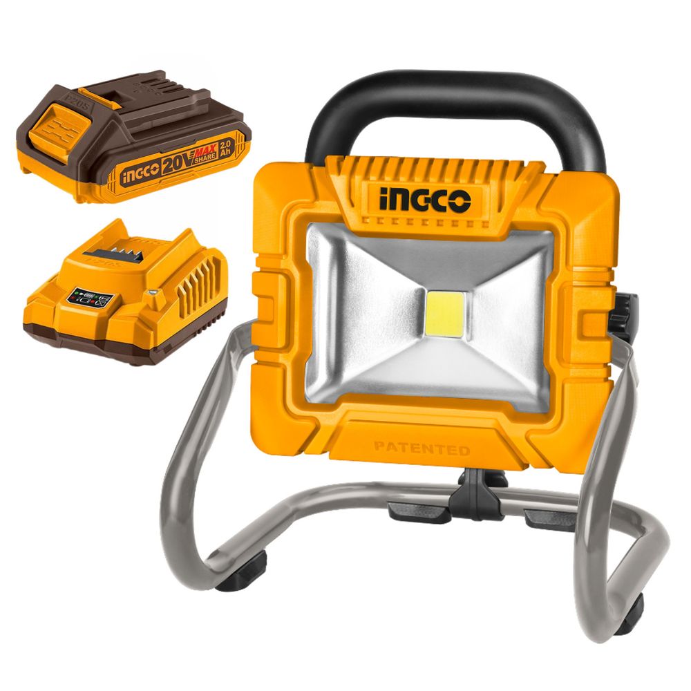 Lampara Reflector de Trabajo 20w Portátil + Batería 2ah y Cargador Ingco CWLI20258