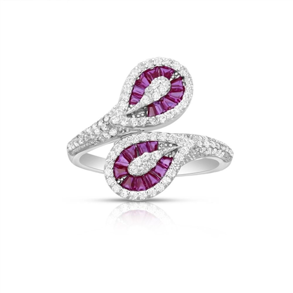 Anillo de Plata Musiack Modelo Hojas de Romance Color Fucsia y Blanco Talla 6