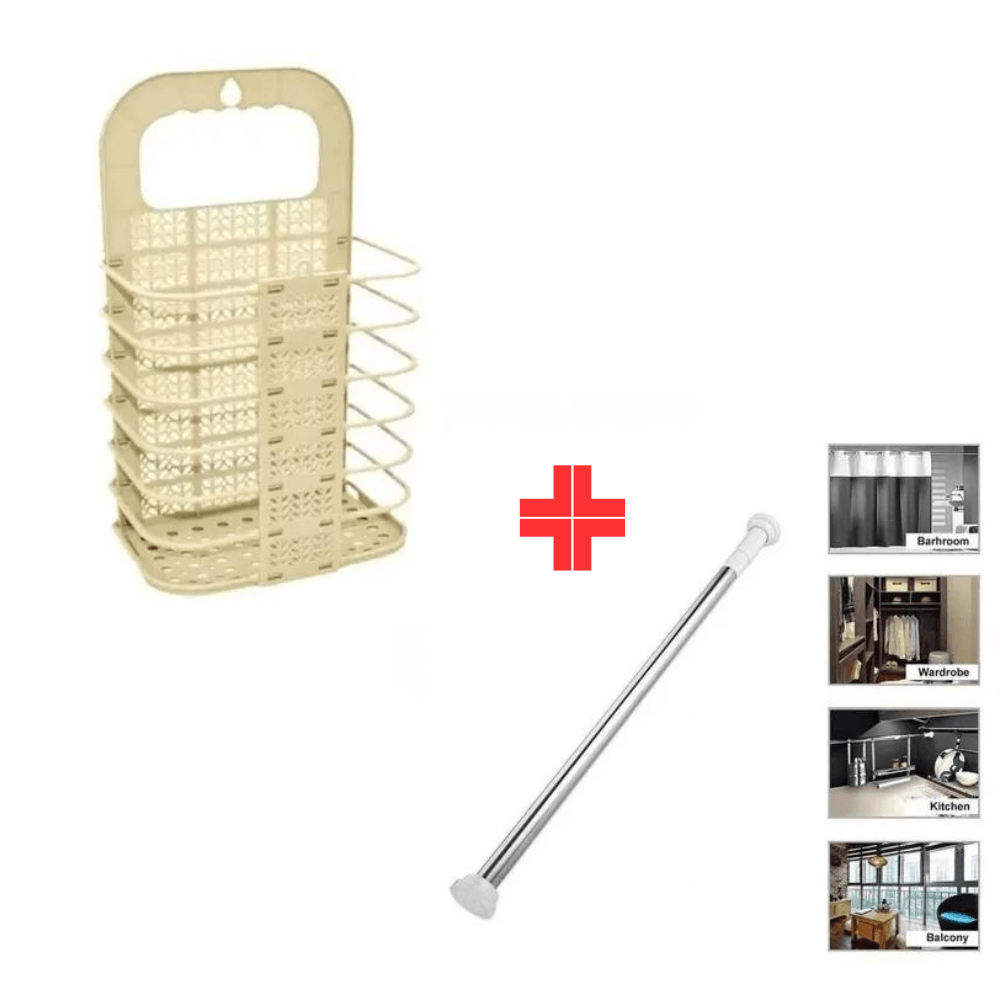 Cesta Plegable para Baño Rosado y Tubo de Ducha Expandibles hasta 2.6 M