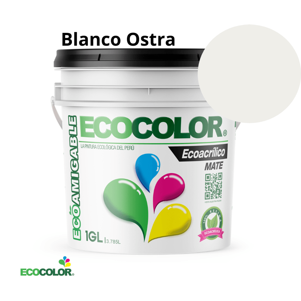 Pintura Ecológica ECOACRILICO MATE 1 Galón Blanco Ostra