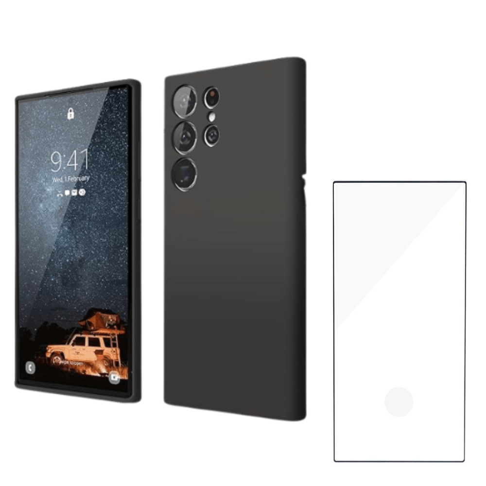 Case Silicona Negro Para Samsung S23 Ultra + Mica protectora de vidrio