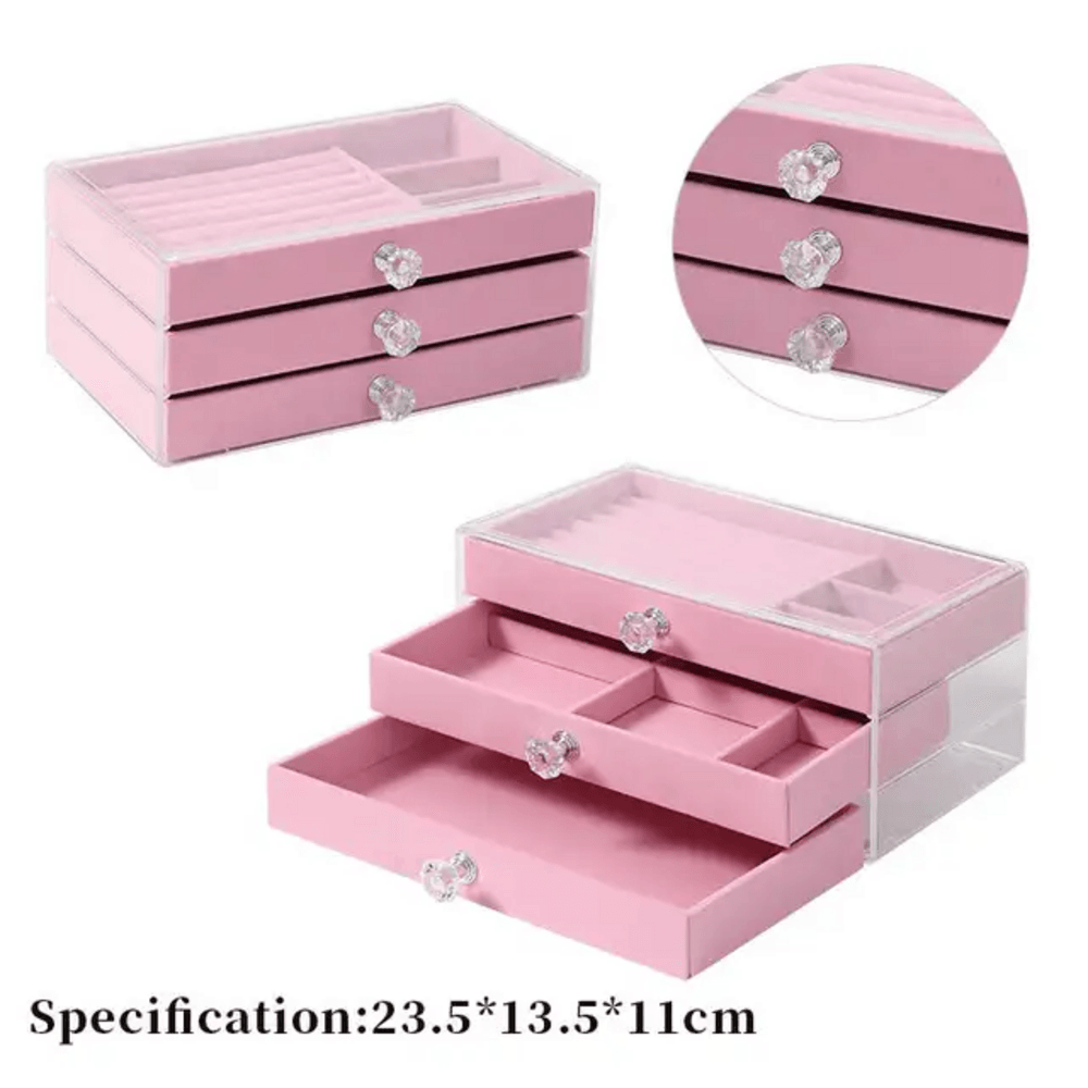 Joyero 3 cajones Rosado