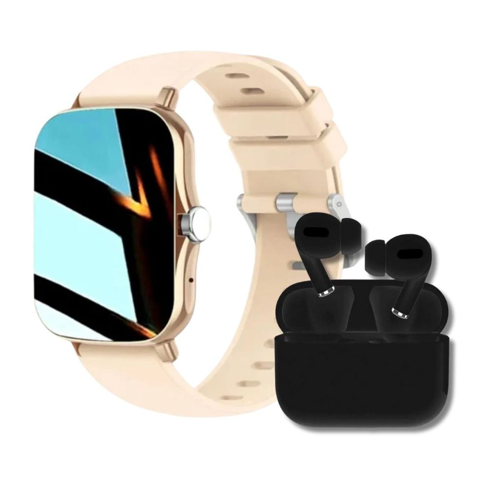 Pack Smartwatch A58 Plus Dorado y Audifono I13 Negro