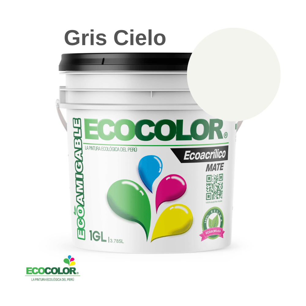 Pintura Ecológica ECOACRILICO MATE 1 Galón Gris Cielo