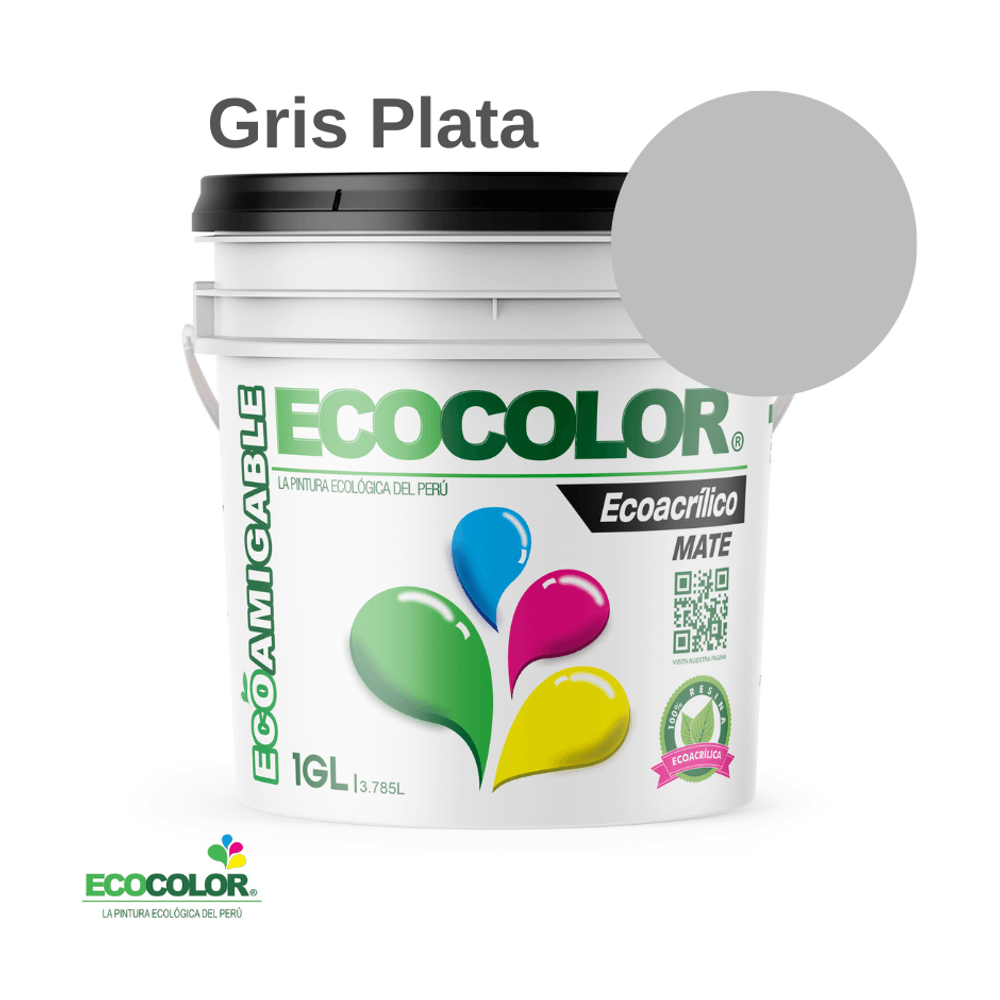 Pintura Ecológica ECOACRILICO MATE 1 Galón Gris Plata