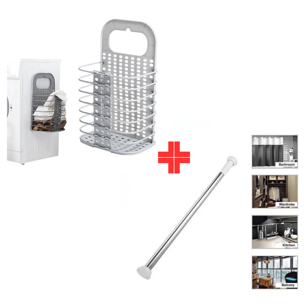 Cesta Plegable para Baño Plomo y Tubo de Ducha Expandibles hasta 2.6 M