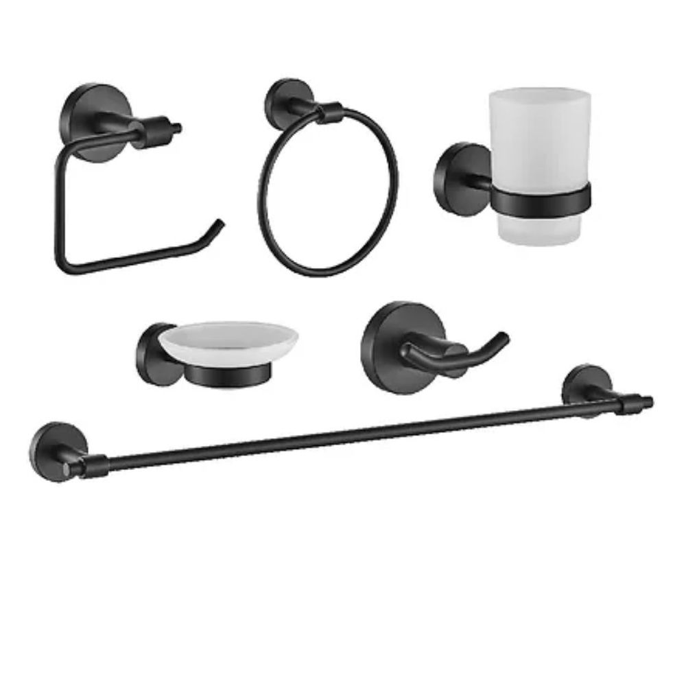 Kit de baño 6 Piezas Acero Negro.