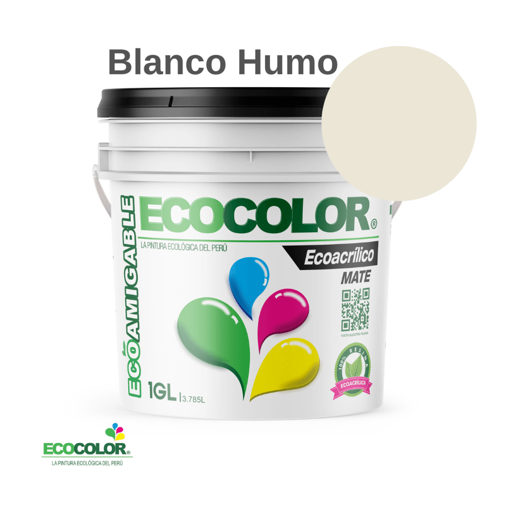 Pintura Ecológica ECOACRILICO MATE 1 Galón Blanco Humo