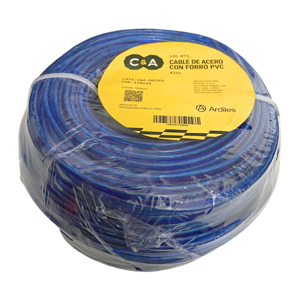 Cable de Acero con Forro pvc Azul 100 Metros C&A 139240