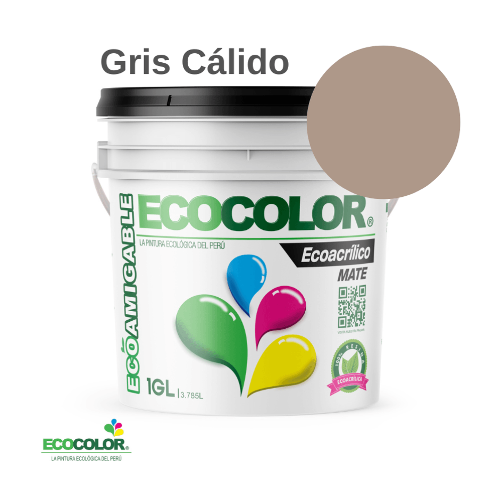 Pintura Ecológica ECOACRILICO MATE 1 Galón Gris Cálido