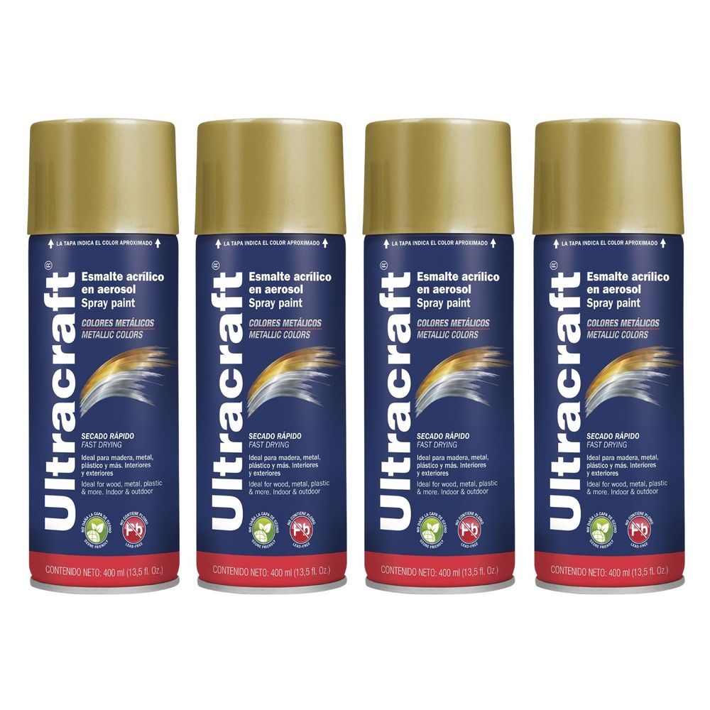 Pintura Spray Color Oro Premium x4 Unidades Ultracraft 40028-4