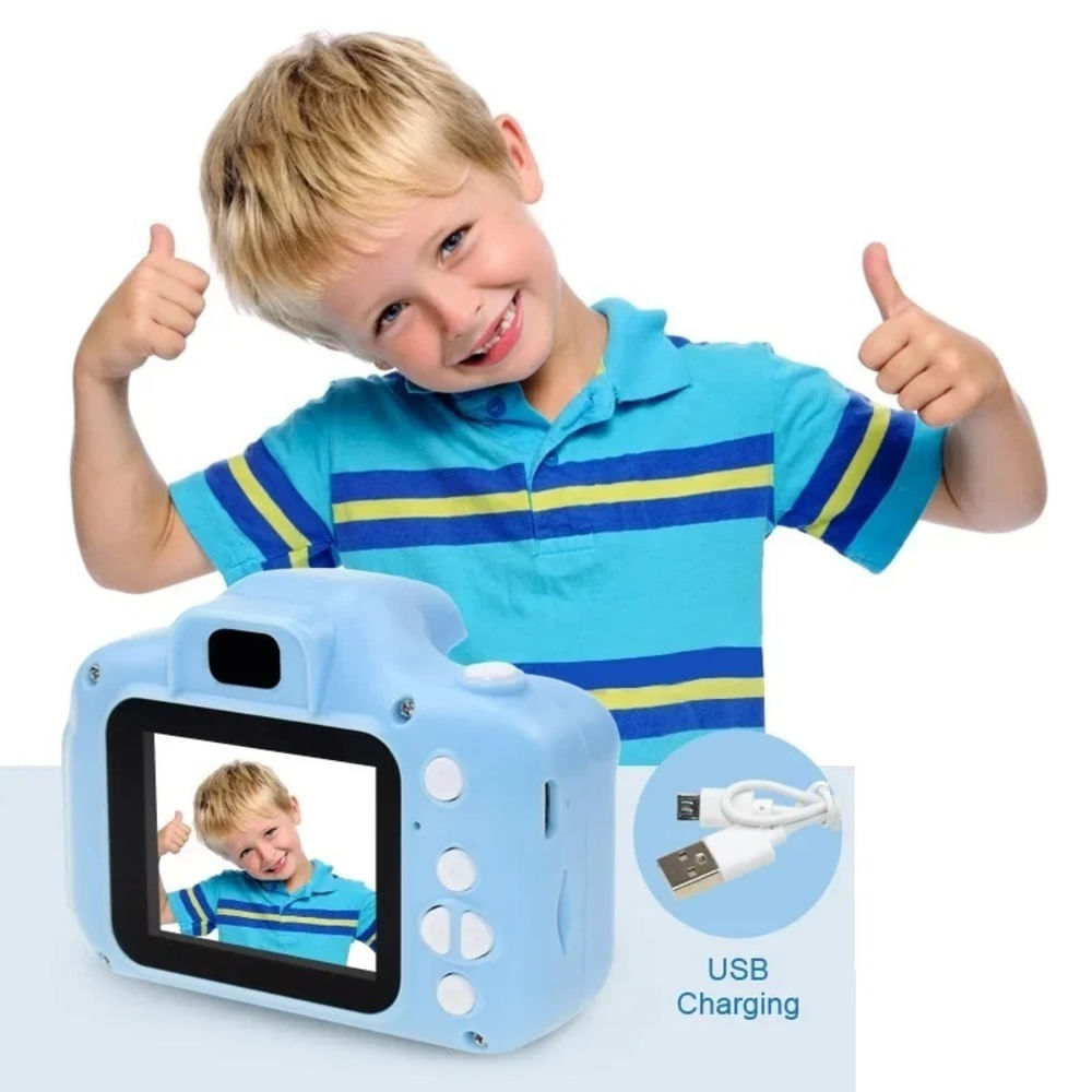 Mini Cámara Digital Kids Camera Blue Niños Juegos Celeste Fotos Vídeo Fotografía Navidad Genieka