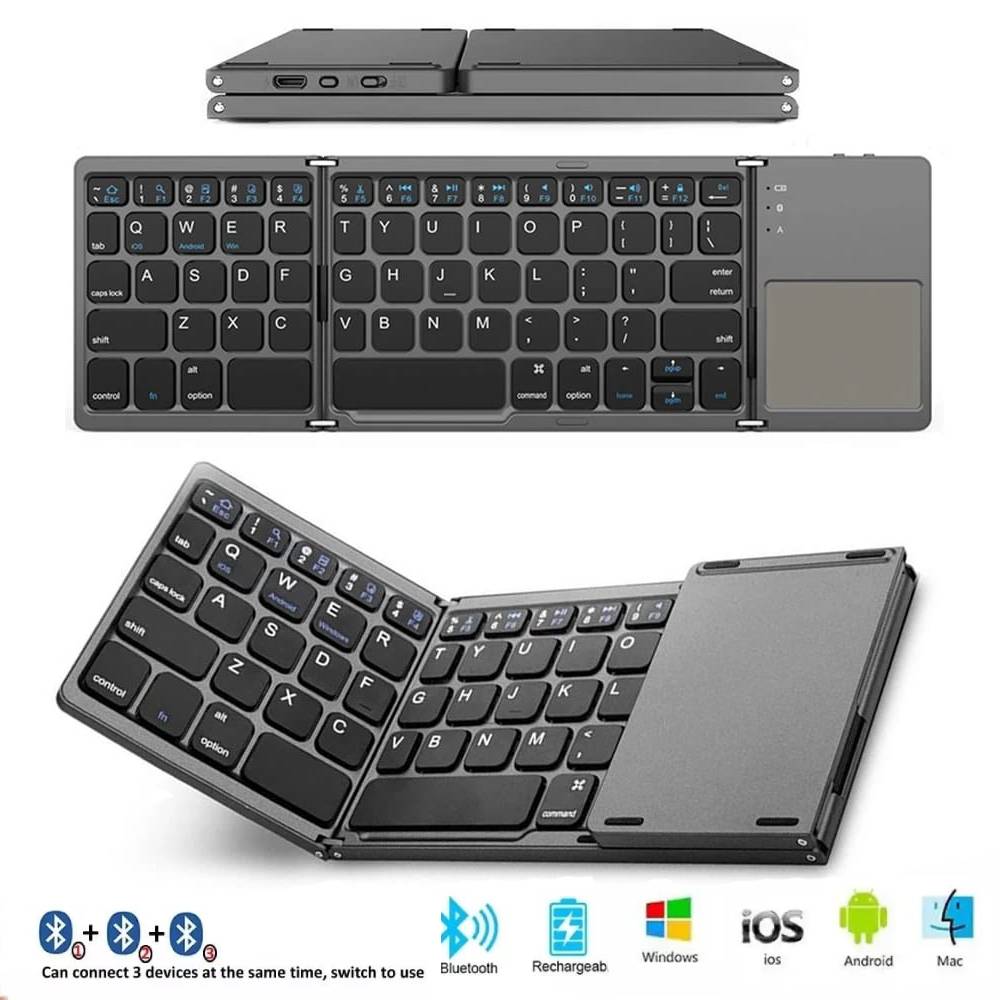 Teclado Bluetooth para Android iOS Mac Recargable Delgado Touchpad
