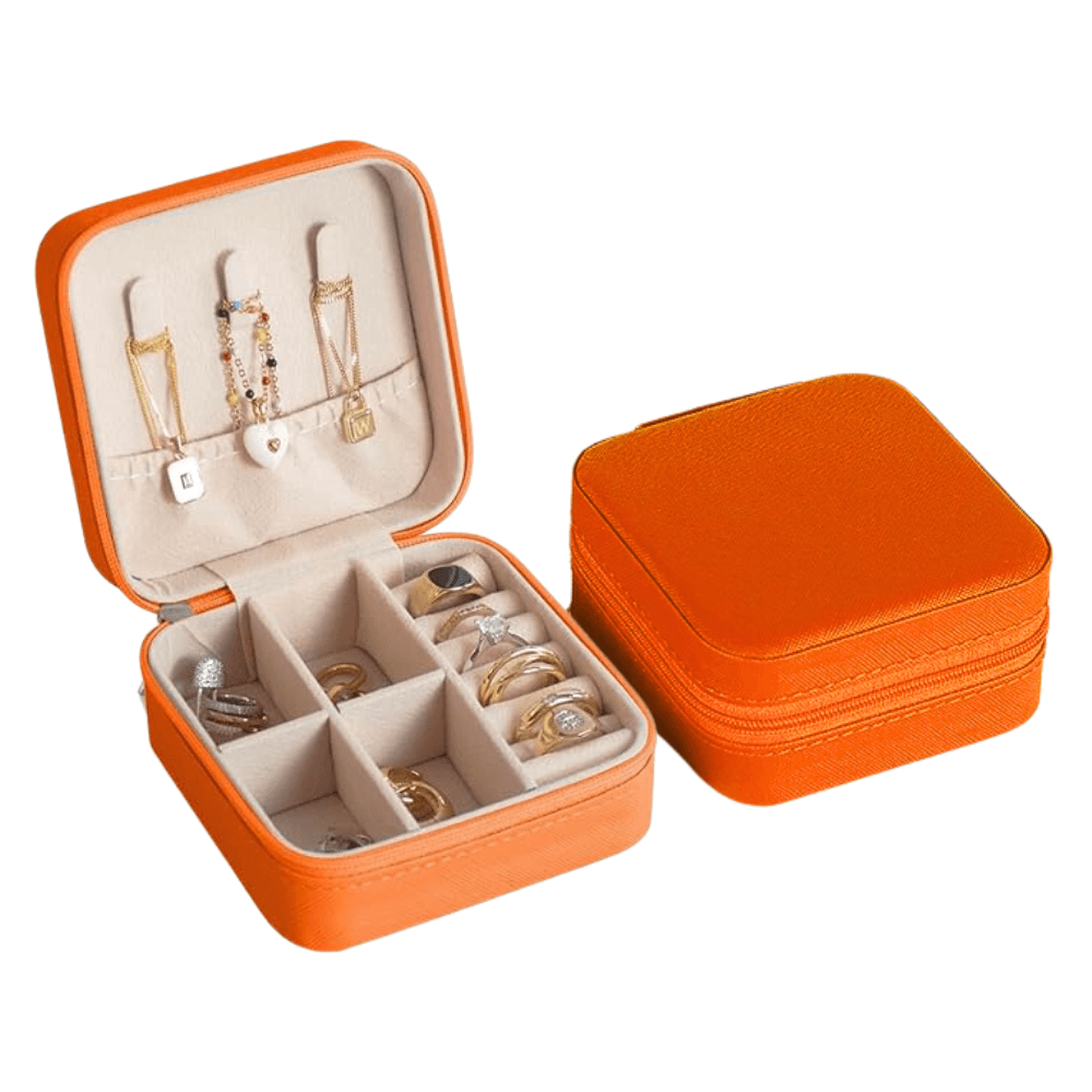 Joyero Organizador Estuche De Aretes Anillos Para Viaje Naranja