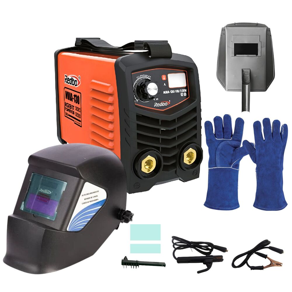 Soldadora Inversora 130A  Redbo + Mascara Fotosensible + Guantes de Soldador MMA-130-WH9035-2B-15246