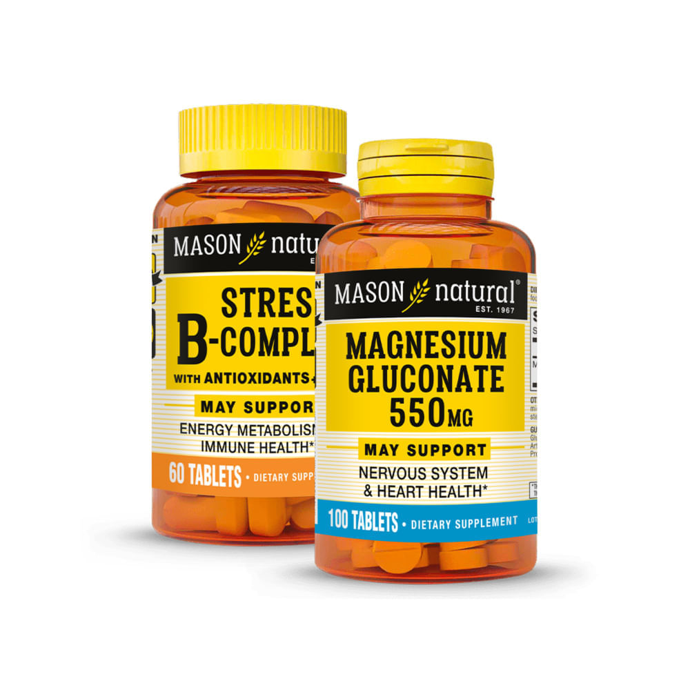 Stress Fórmula B Complex 60 Tabs + Gluconato de Magnesio 550 MG 100 Tabs Mason Natural Pack