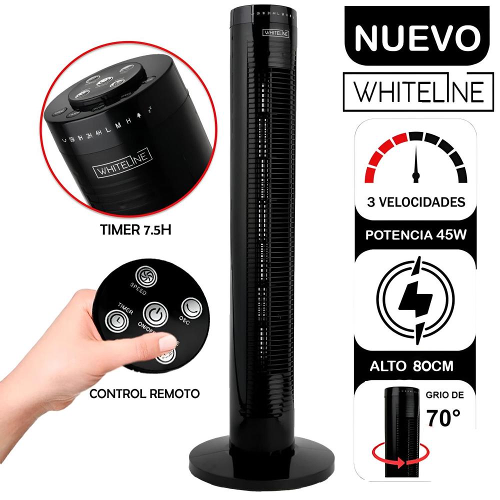 Ventilador de Torre Whiteline Silencioso 3 Velocidades 45 Watts