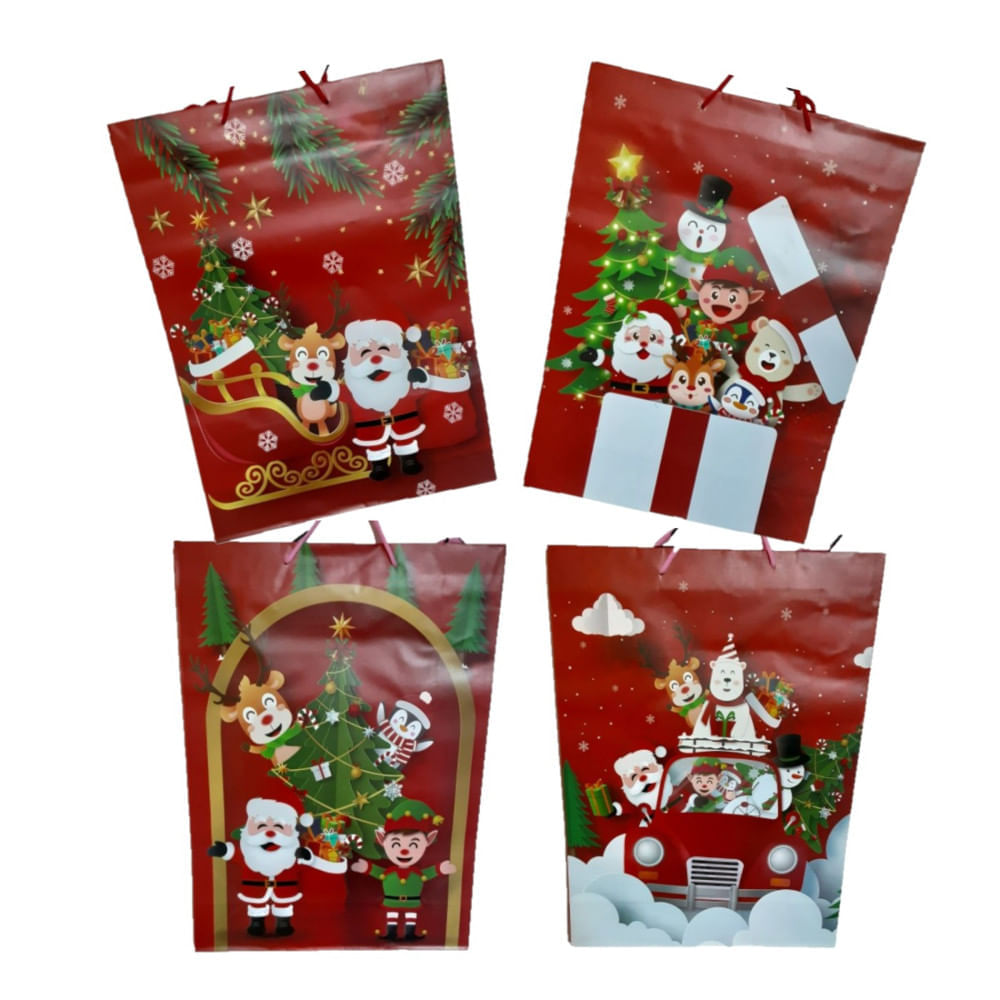 Pack 12u Bolsas De Regalo Navideño Reno 44x32cm