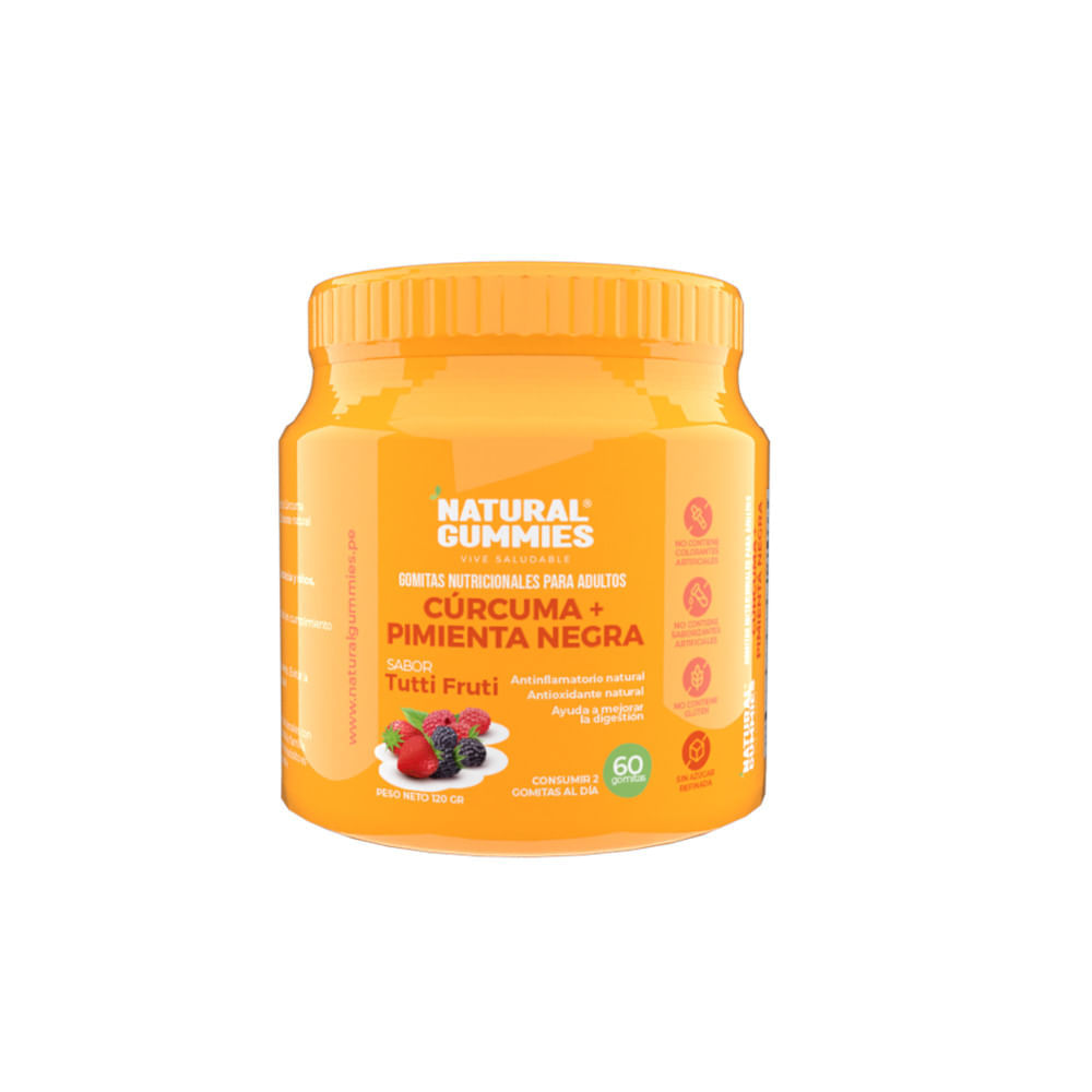 Cúrcuma + Pimienta Negra Natural Gummies Sabor Tutti Fruti