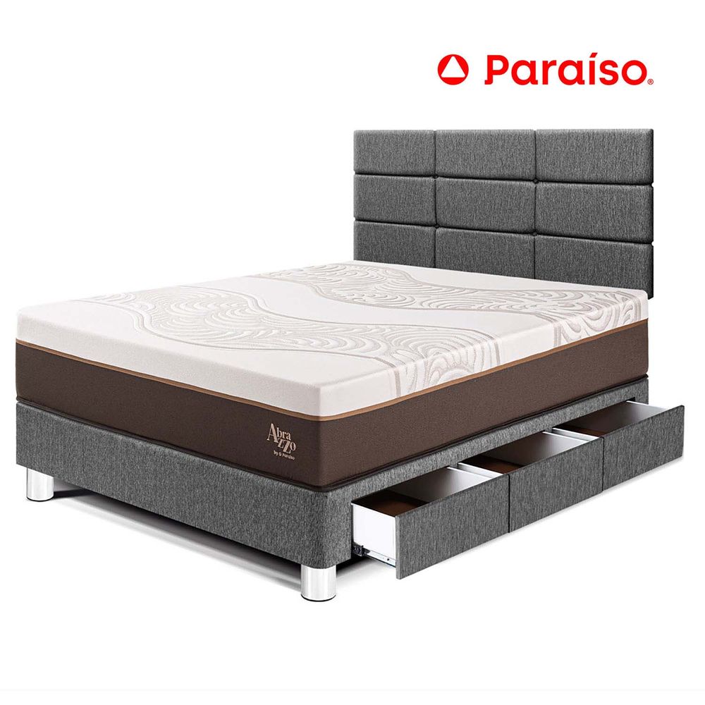 Dormitorio con Cajones Royal Abrazzo 1.5 Plazas + Cabecera Blocks Gris