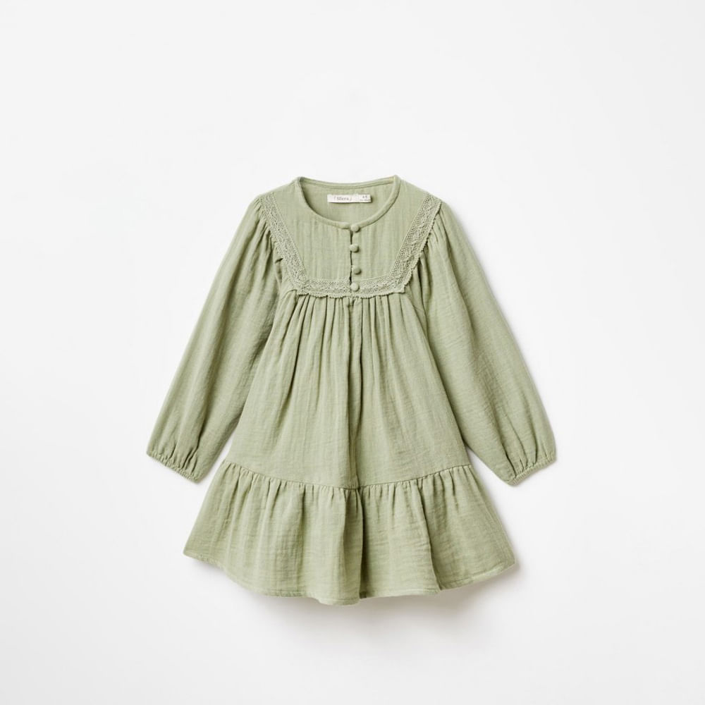 Sfera Primavera Vestido Verde Y Negro Sfera Vestido Bambula Laces