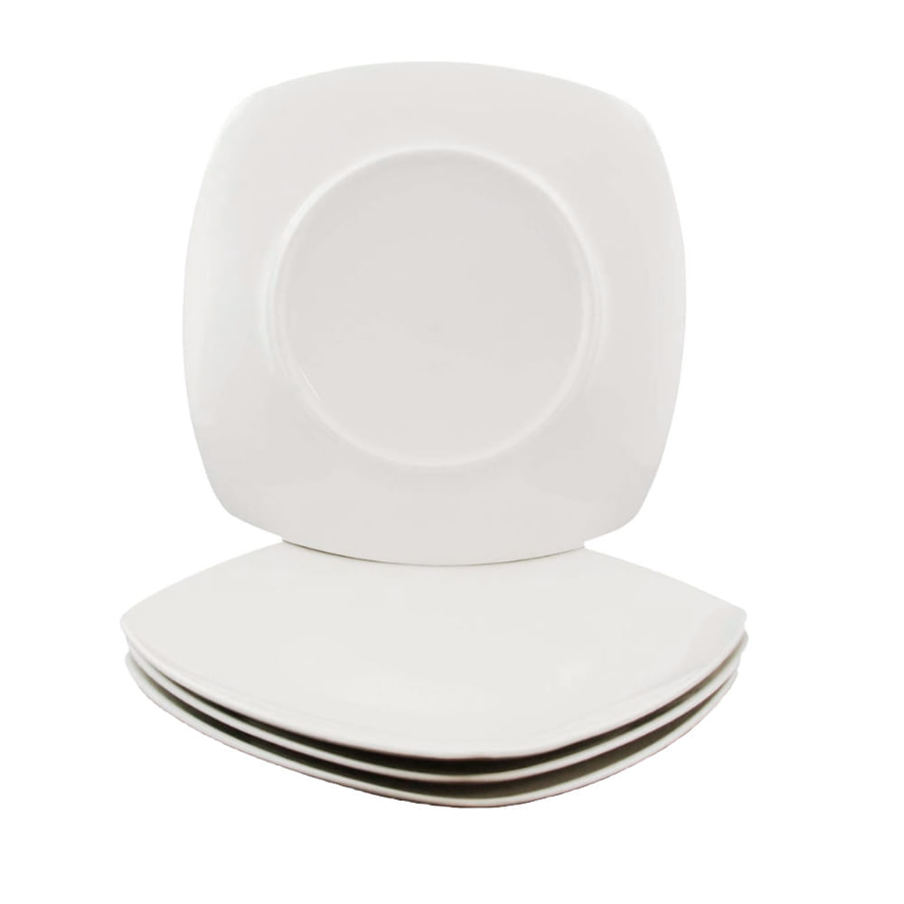 Set de 4 Platos Cerámica Cuadrados 23 cm