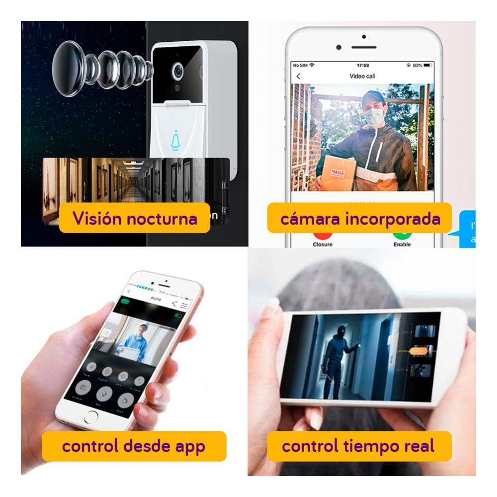 Cámara con Timbre Inalámbrico intercomunicador Vigila 247 visión nocturna HD