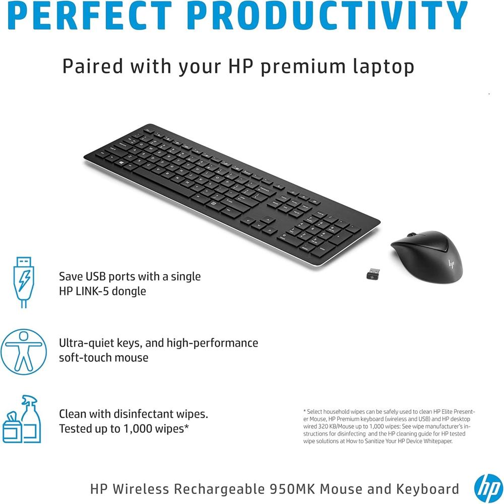 HP 950MK 3M165AA#ABD - Combinazione Tastiera E Mouse Wireless USB, Layout Tedesco, Colore Nero
