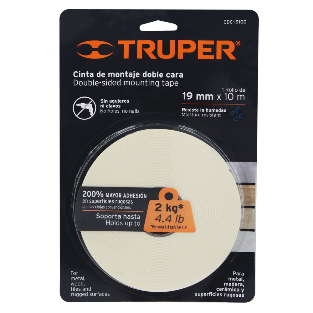 Cinta de montaje doble contacto 10m x 19 mm, Truper