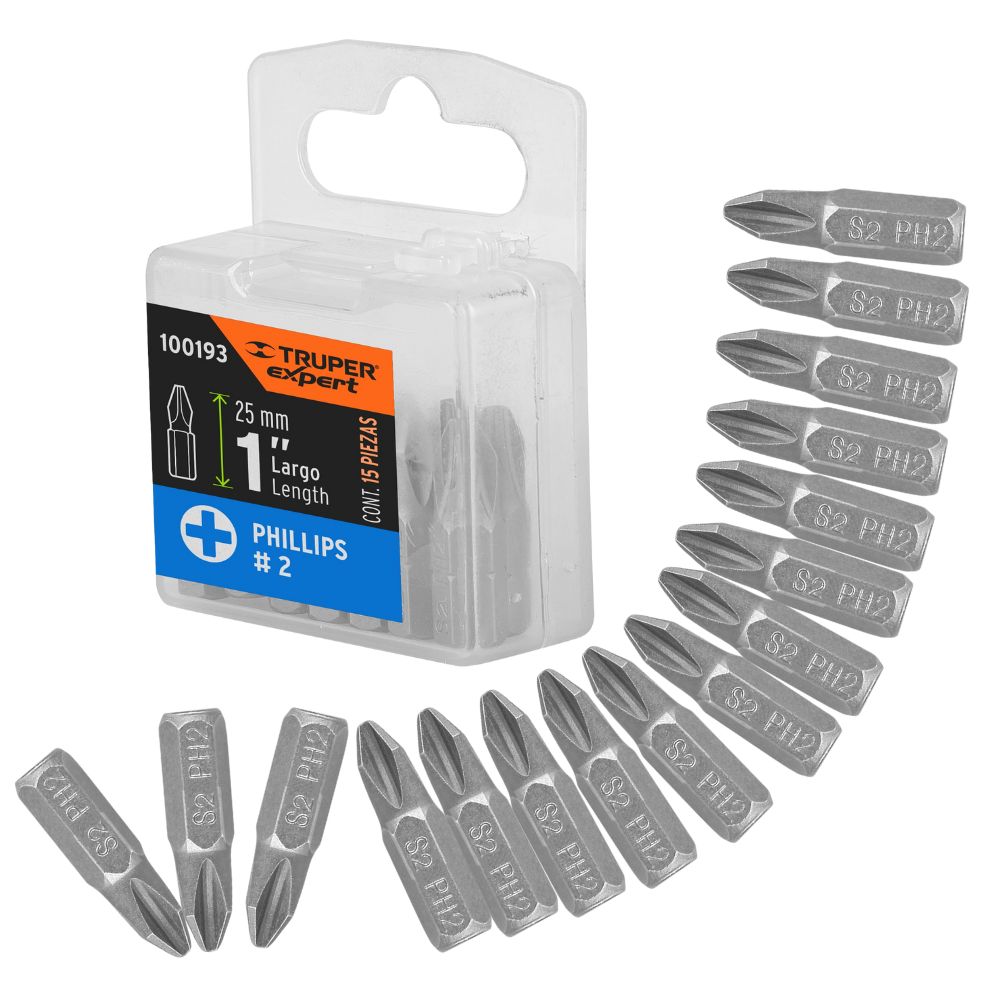 Puntas taladro atornillador PH2 1Pulg, 15 piezas Truper Expert