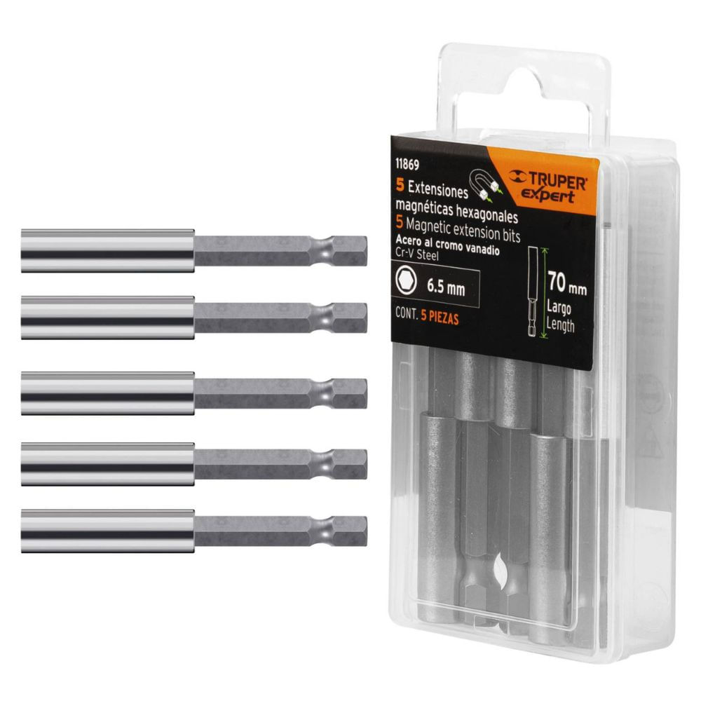 Extensión Adaptador magnético 5 unidades para taladro 70mm Truper