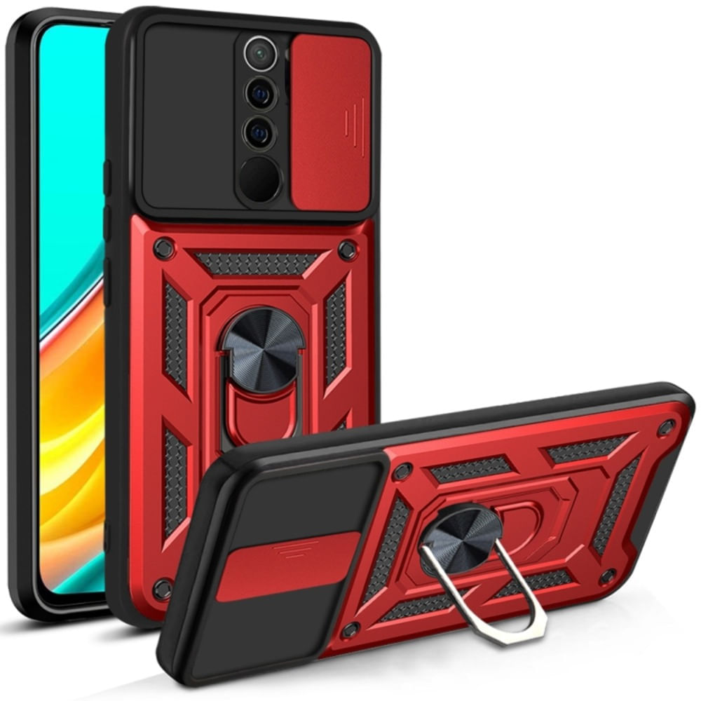 Funda Case para Xiaomi Redmi 9 con protector de camara Rojo Resistente ante Caídas y Golpes