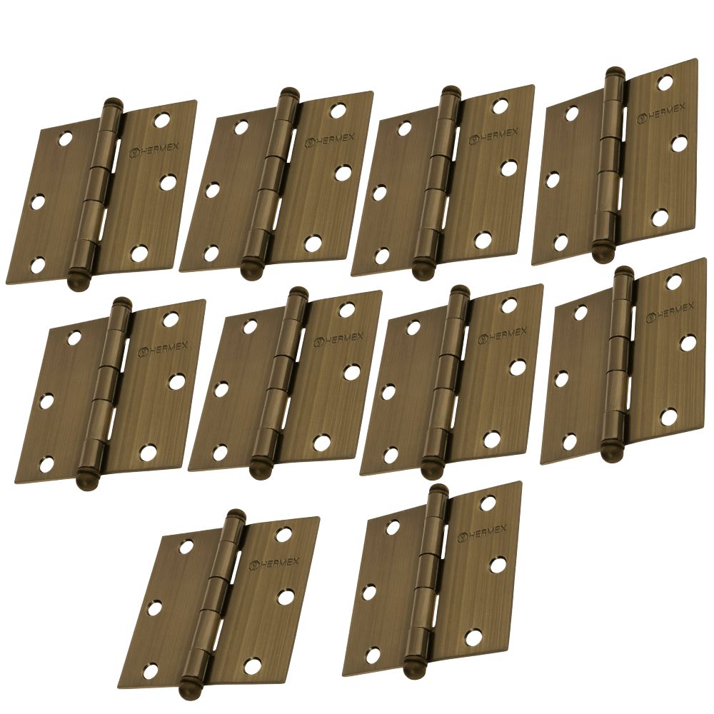 Bisagra cuadrada 3-1/2" acero latonado, Hermex, Pack 10 piezas