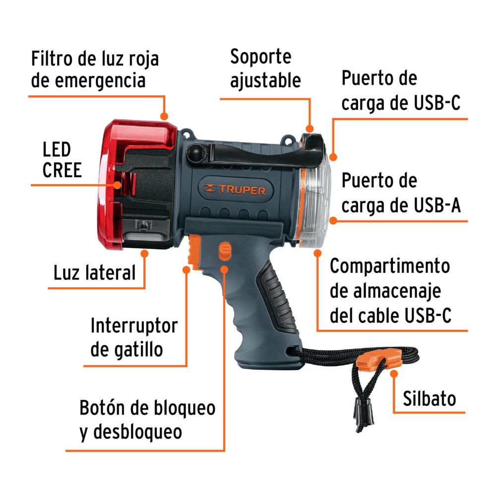Lampara De Led 2000lm Recargable Alta Potencia Truper