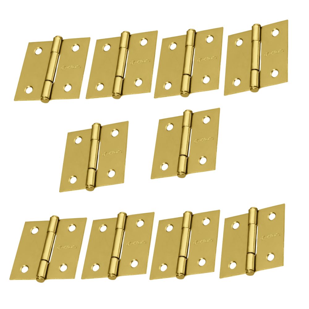 Bisagra cuadrada 2" pulgadas acero latonado, Hermex, Pack 10 piezas
