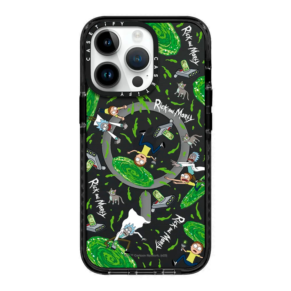 MagSafe Case ScreenShop Para iPhone 15 Pro Rick y Morty Portal Negro Transparente Casetify