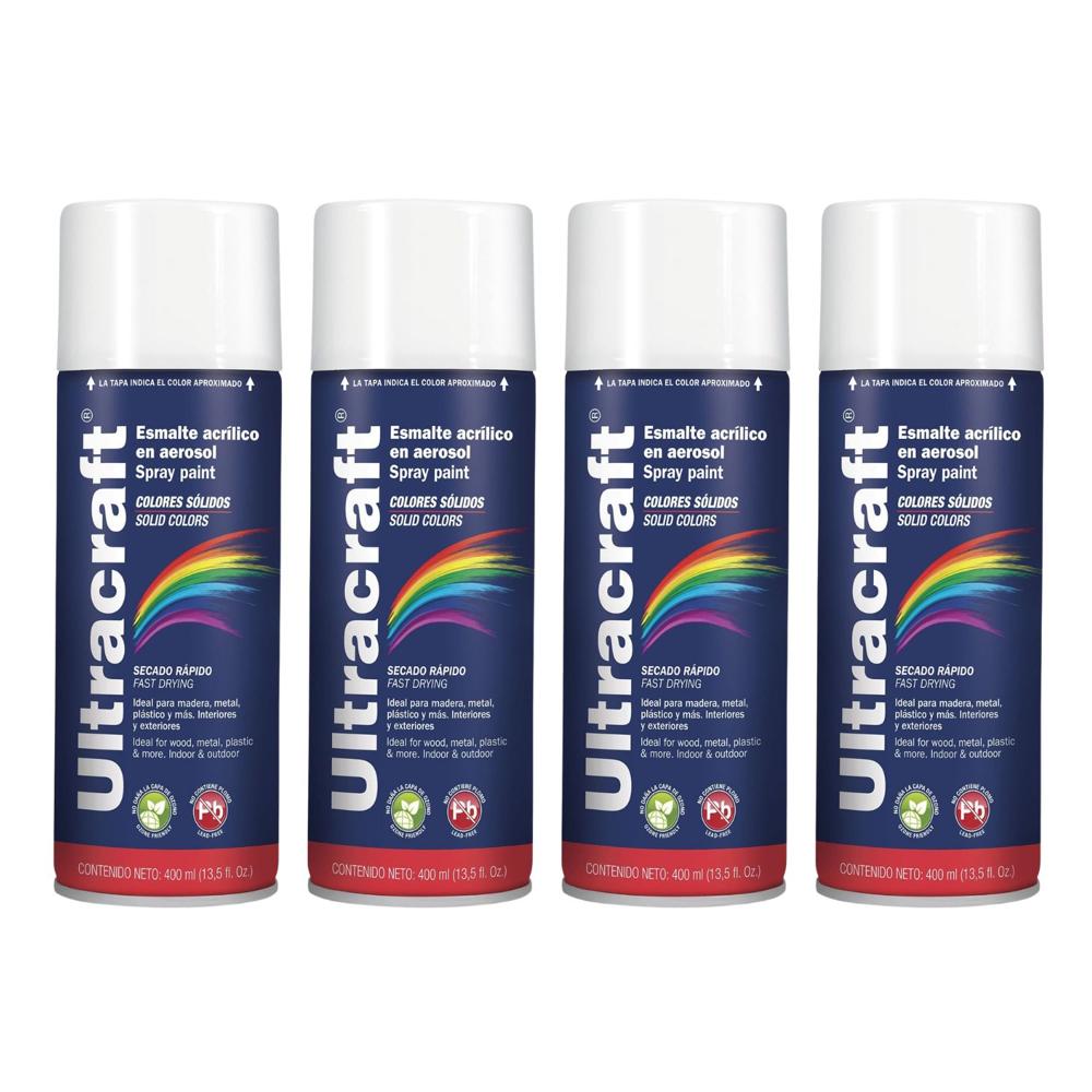Pintura Spray Color Blanco Brillante x4 Unidades Ultracraft 40022-4