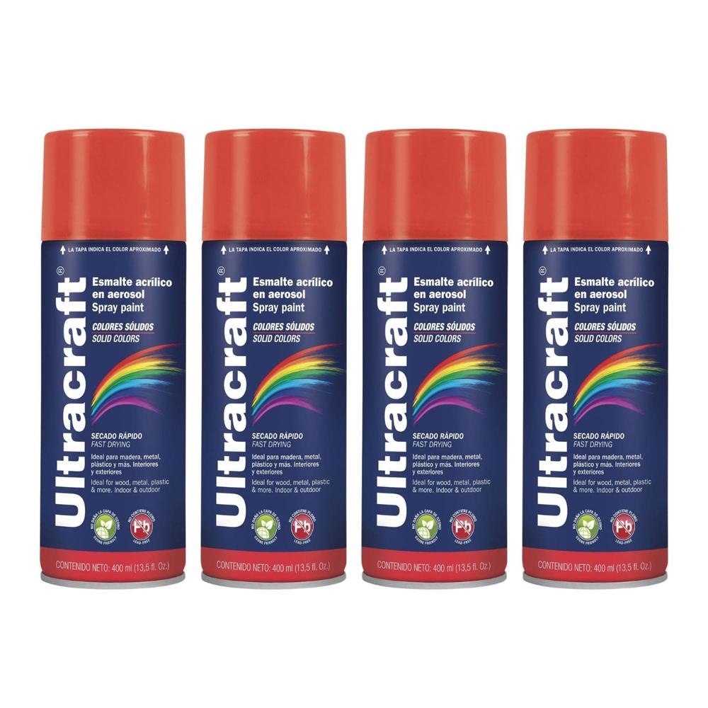 Pintura Spray Color Rojo Brillante x4 Unidades Ultracraft 40024-4