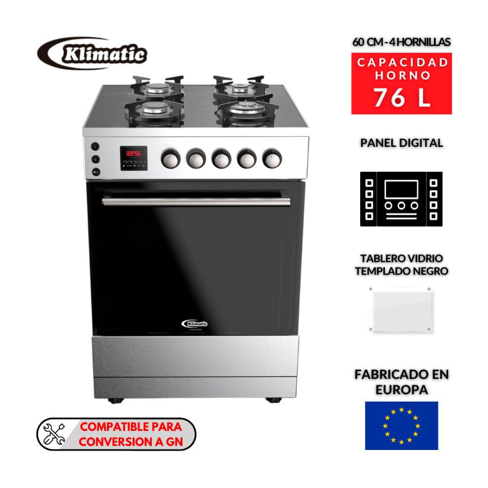 Cocina de Pie a Gas Klimatic Vita Pro 4 hornillas Gris