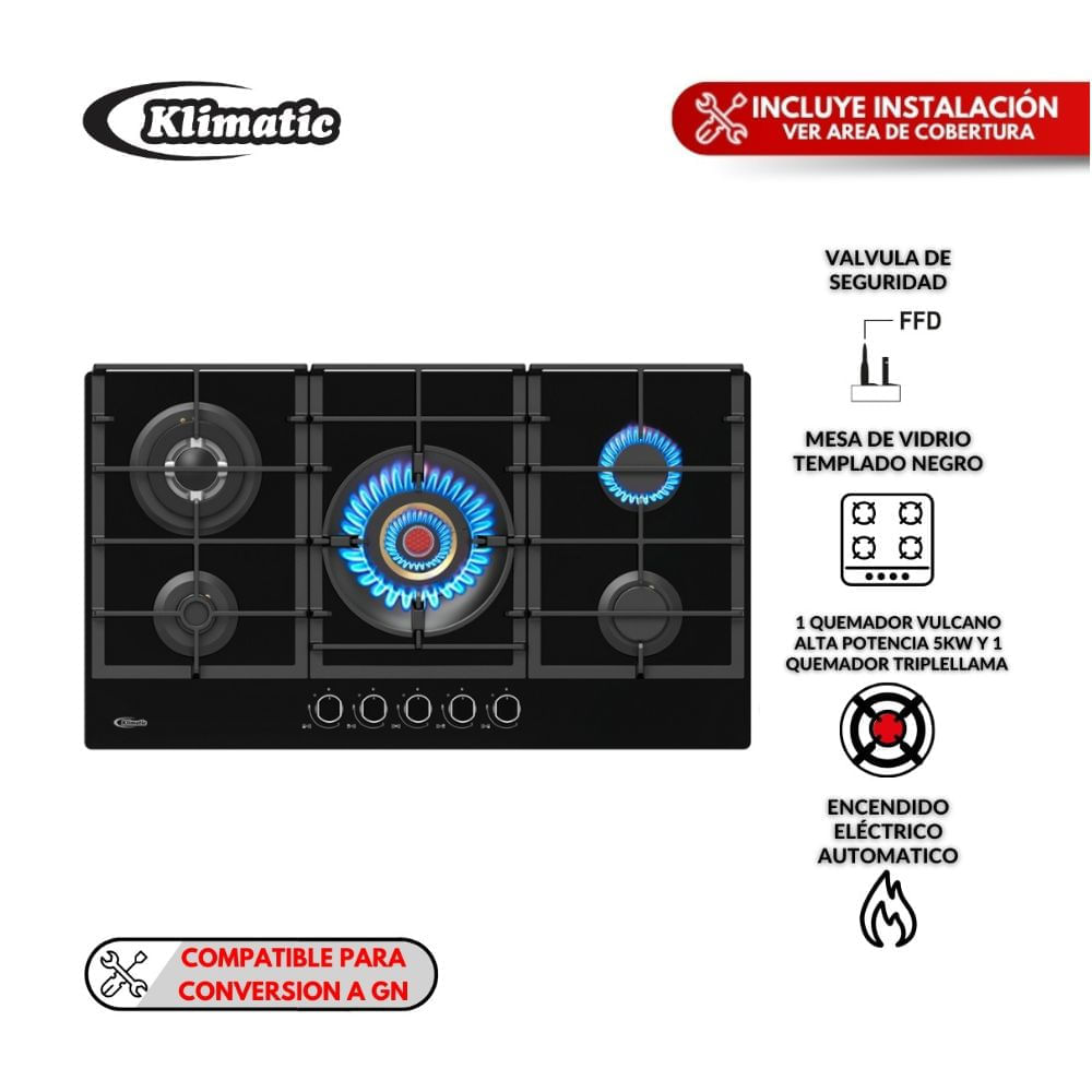 Cocina empotrable Vulcano 5 hornillas Klimatic