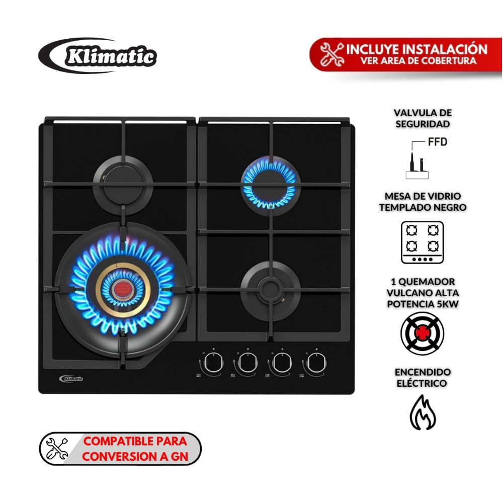Cocina Empotrable Klimatic Vulcano 4 Hierro Fundido Negro