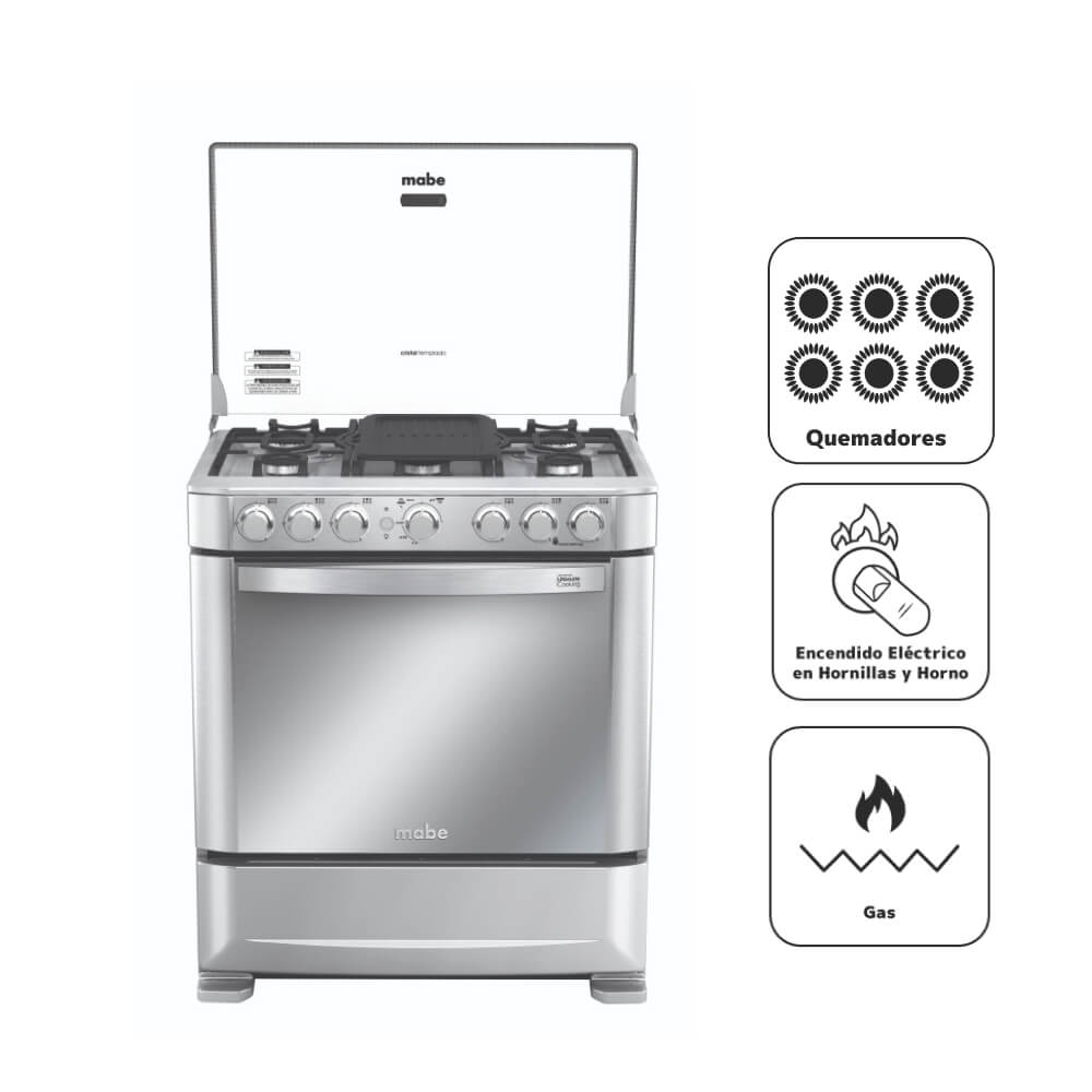 Cocina a Gas MABE 6 Quemadores CMP7630FX0 Inox