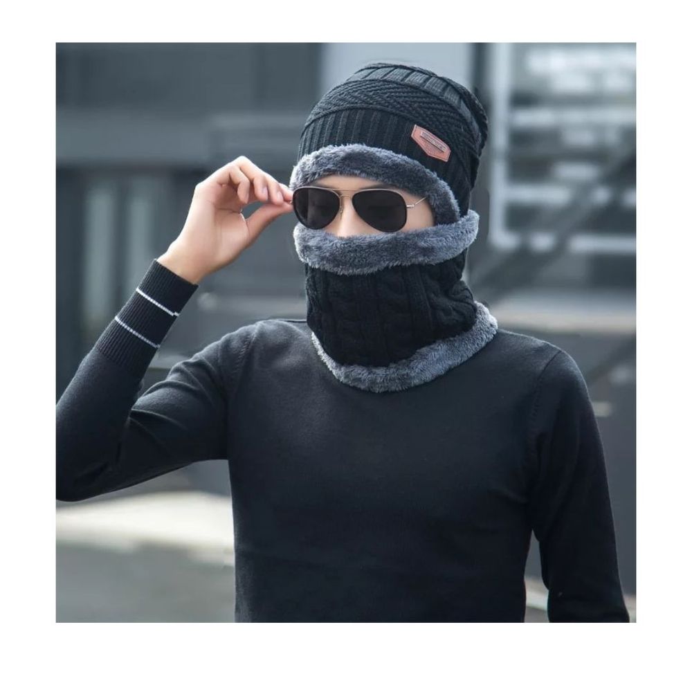 Beanie Con Cuellera Gorro Negro Con Bufanda