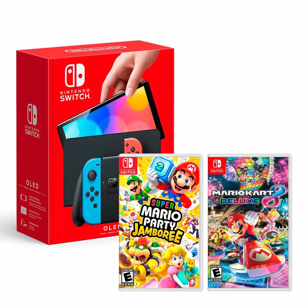 Nintendo Switch Modelo Oled Neon + Mario Party Jamboree + Mario Kart